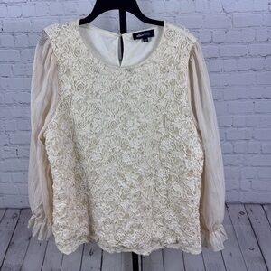 Alice Blue Cream Long Sleeve Lace Dressy Blouse Size 3X